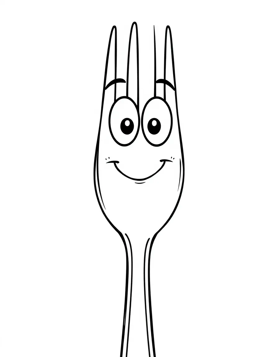 A happy fork and spoon with eyes.