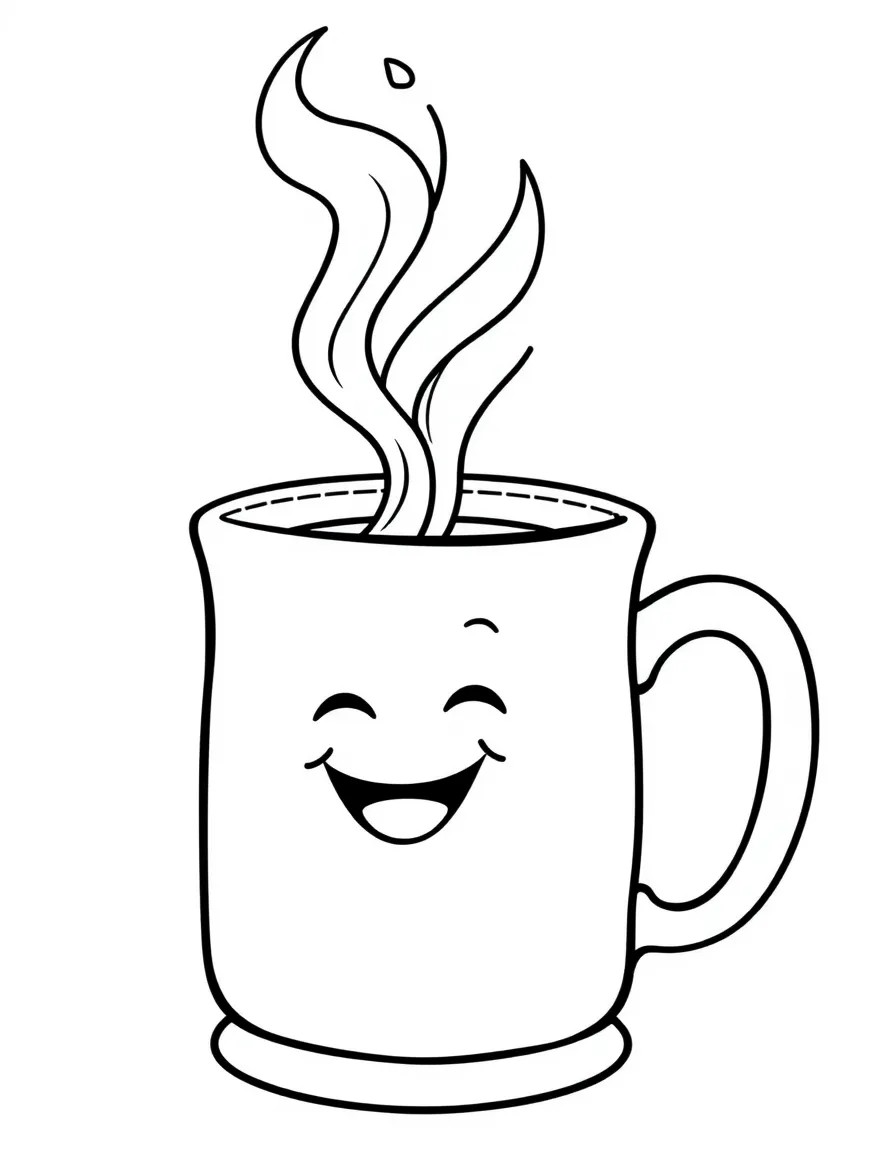 A smiling mug with steam rising.
