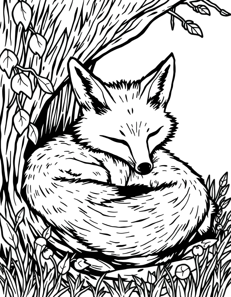 A fox sleeping in its den.