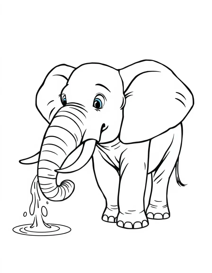 An elephant with a big trunk spraying water.