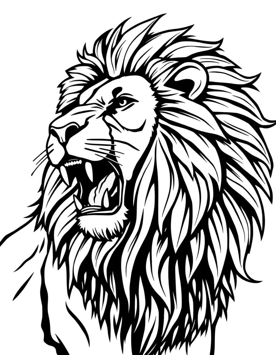 A lion with a majestic mane roaring.
