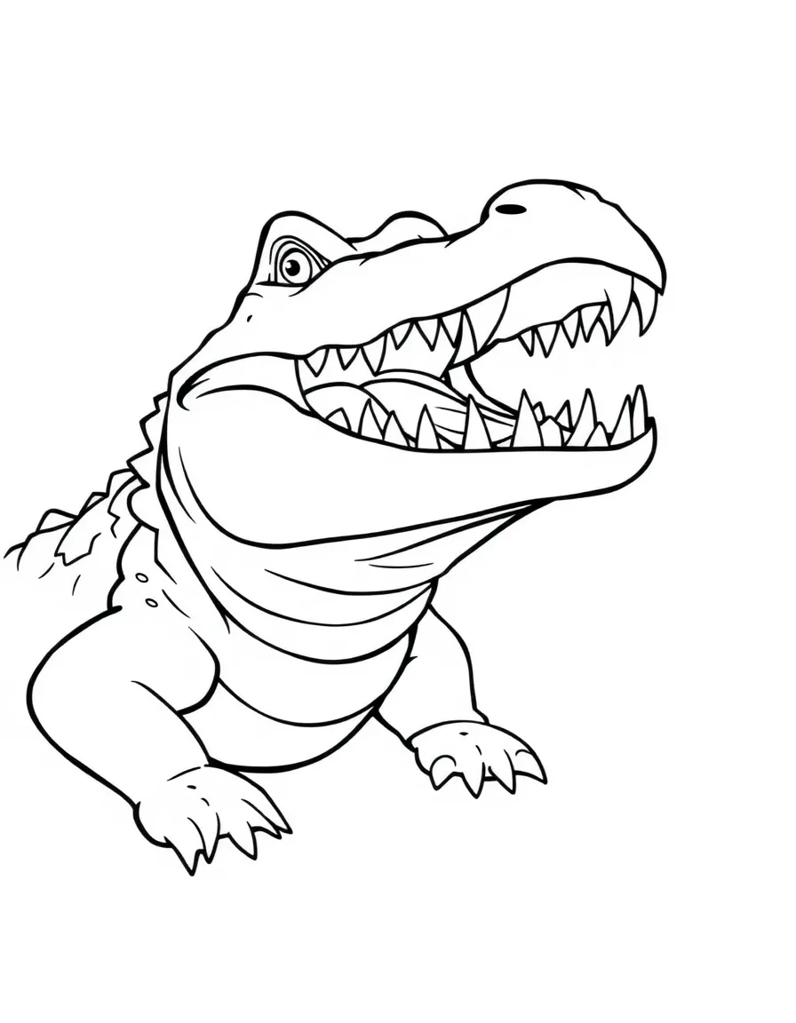 A crocodile with big teeth opening its mouth.