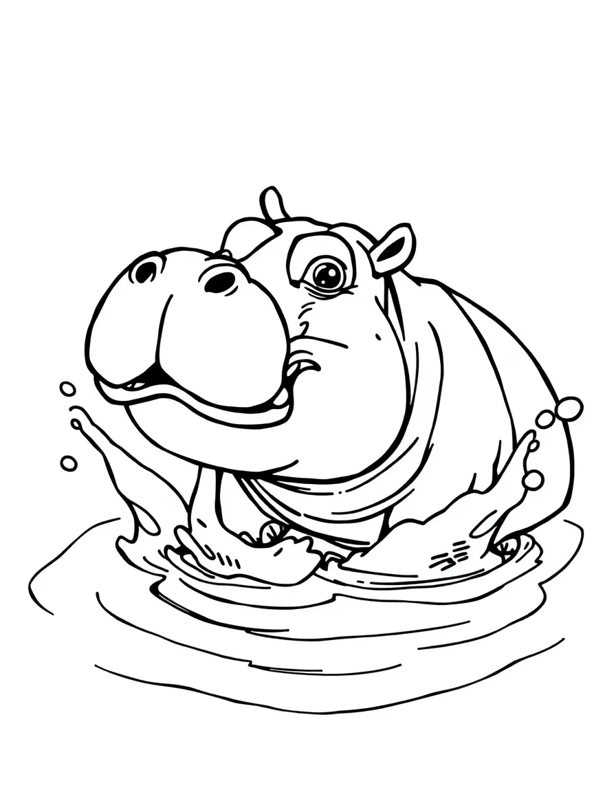 A hippo splashing in water.