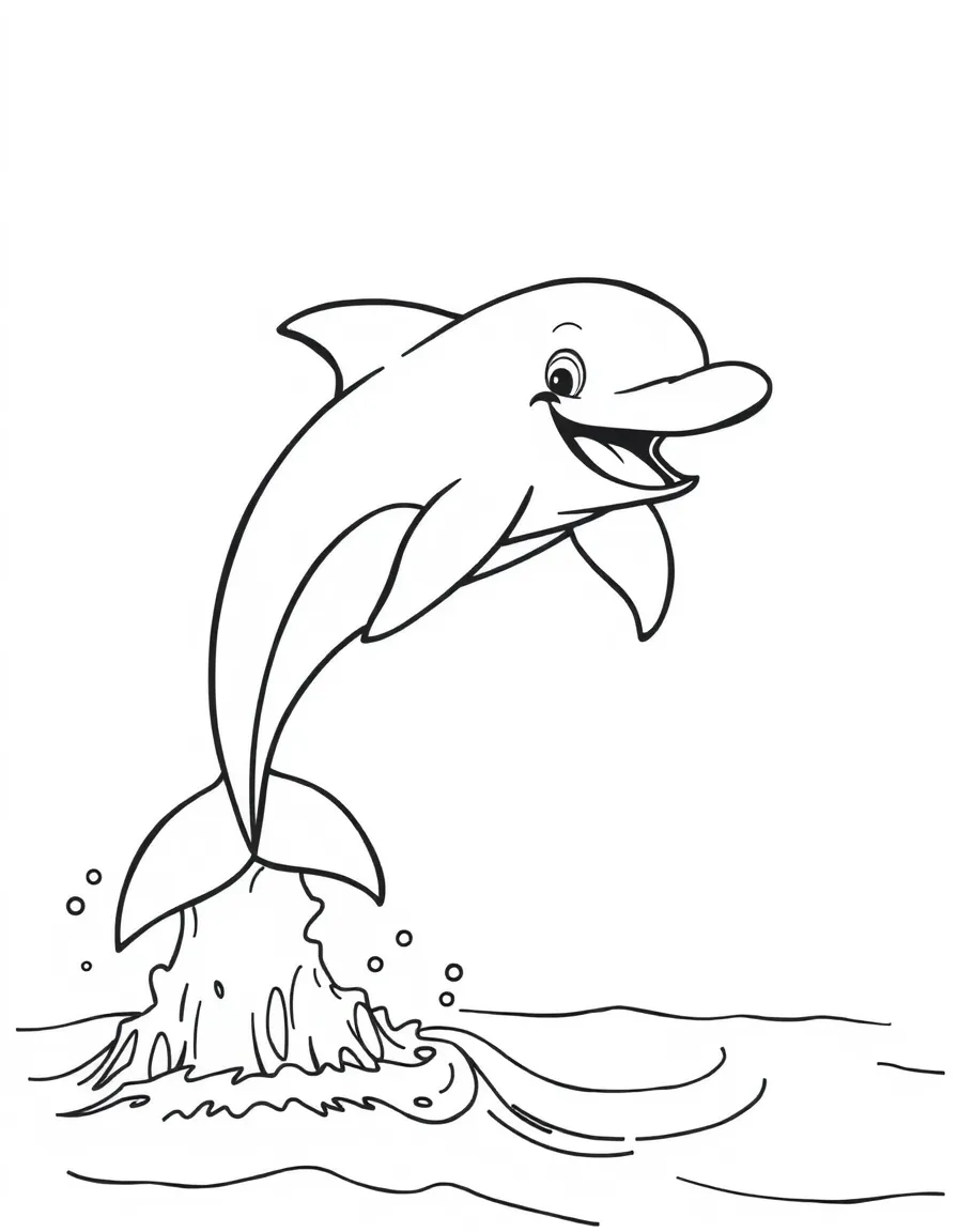 A happy dolphin jumping out of the water.