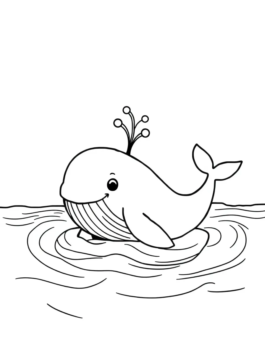 A friendly whale spouting water.