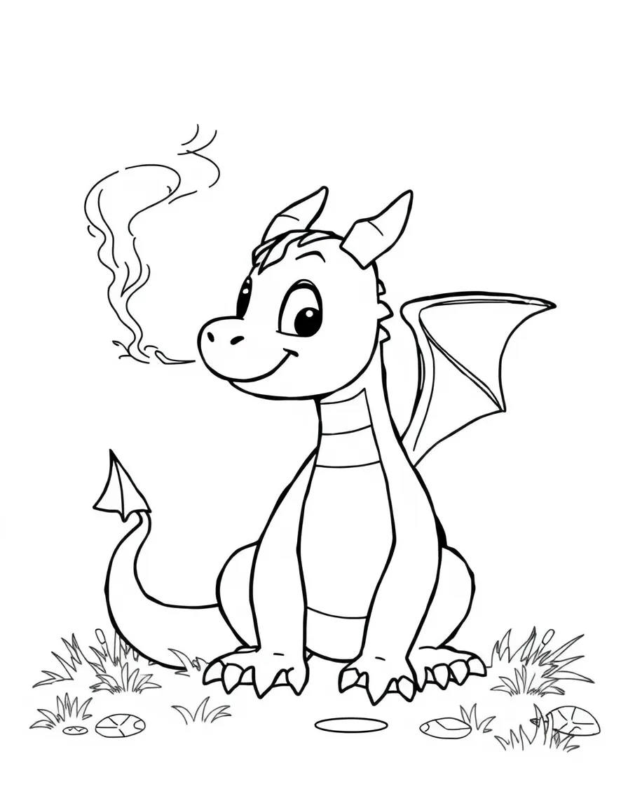 A friendly dragon breathing gentle smoke.