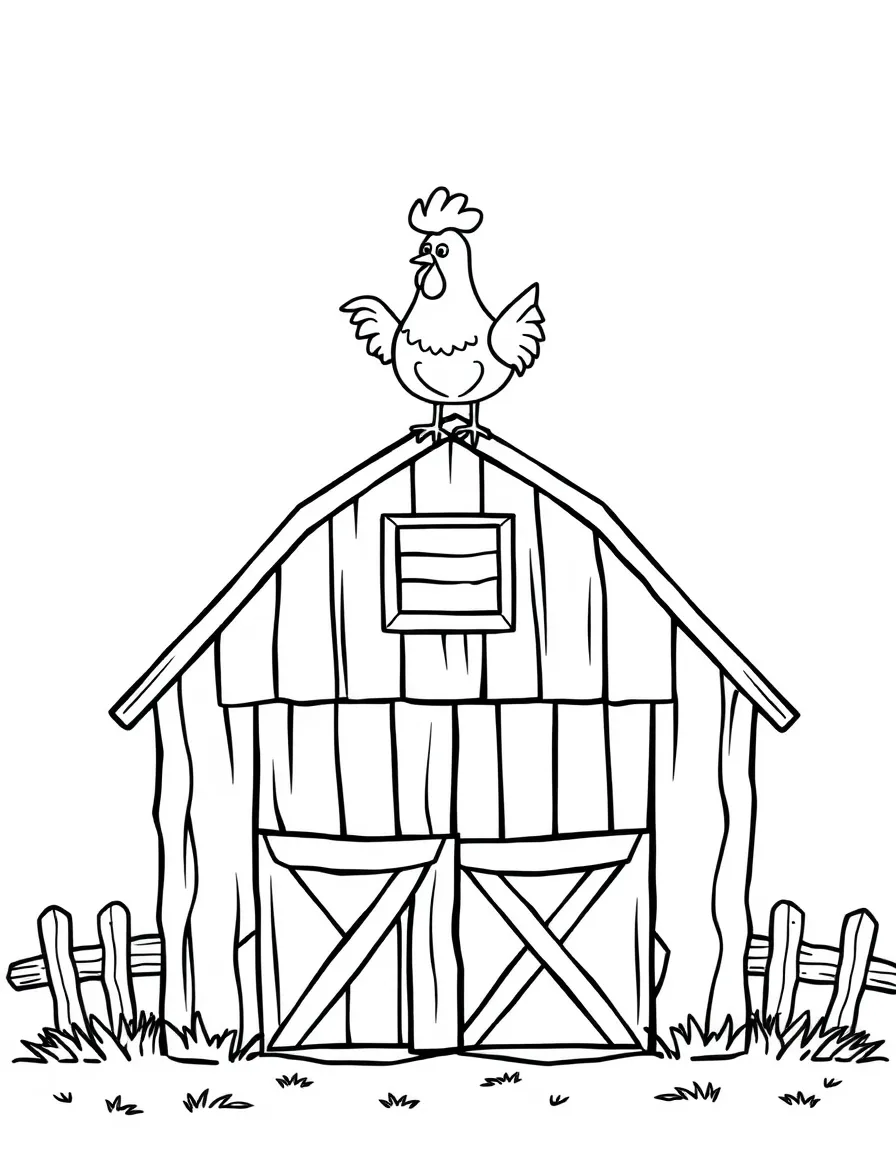 A barn with a happy rooster on top.