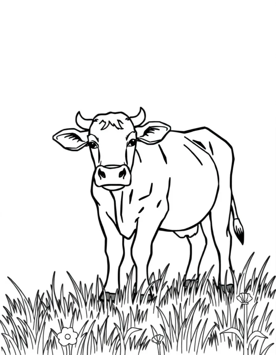 A cow grazing in a field.
