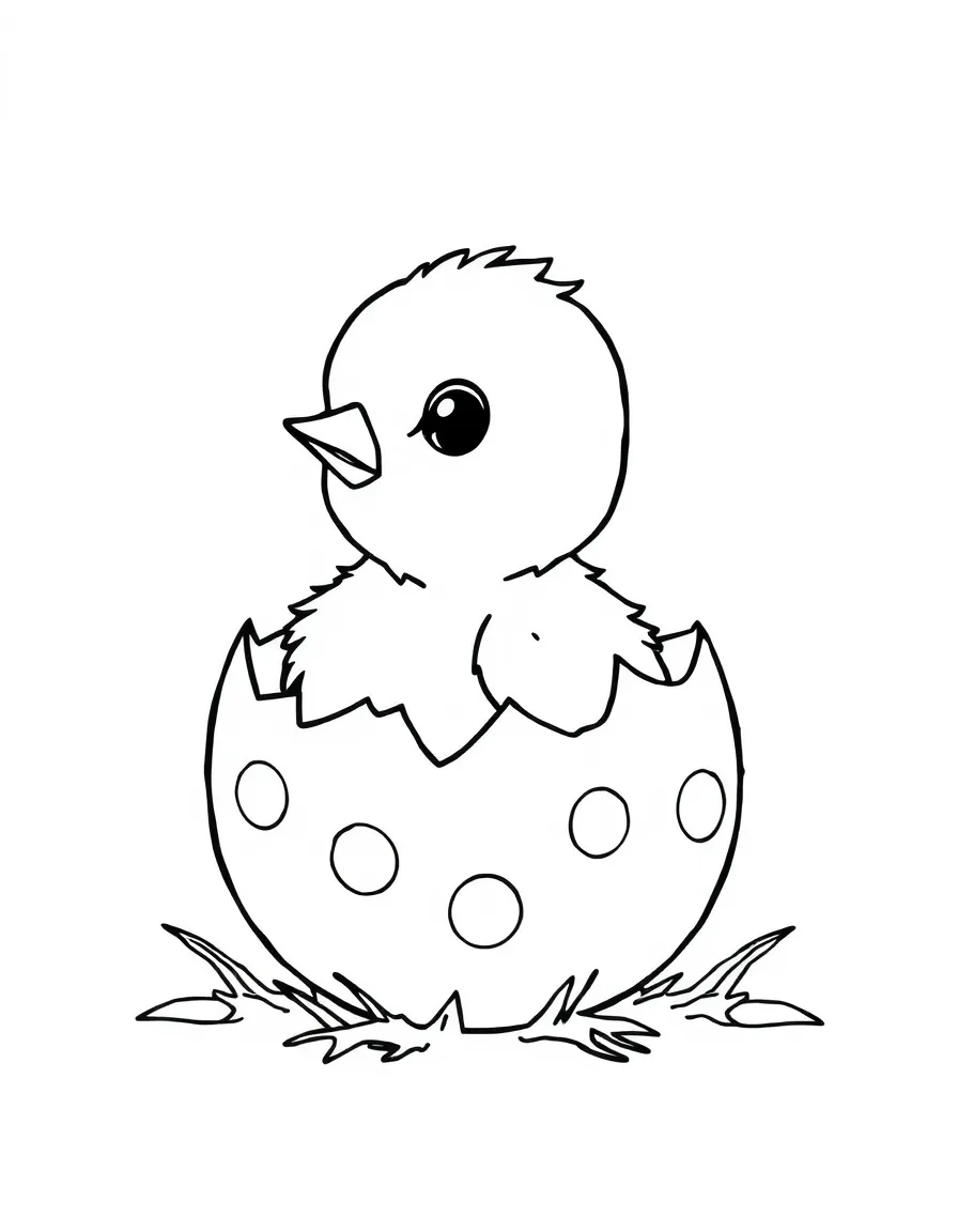 A little chick hatching from an egg.