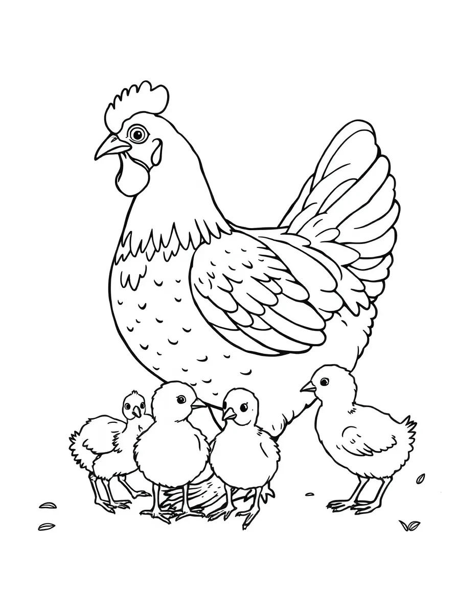 A mother hen with her chicks.