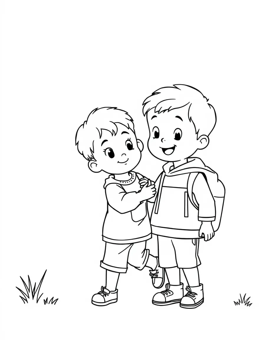 A little boy helping another child.