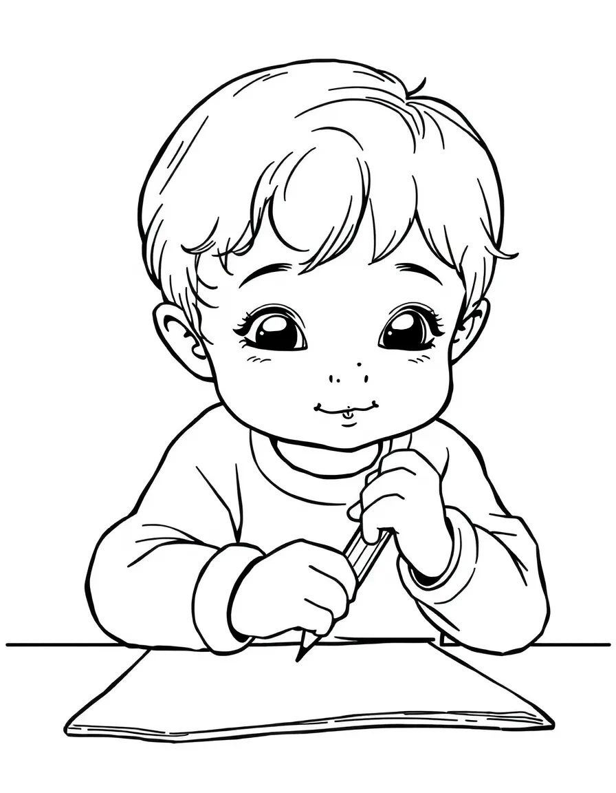 A child writing with a pencil.