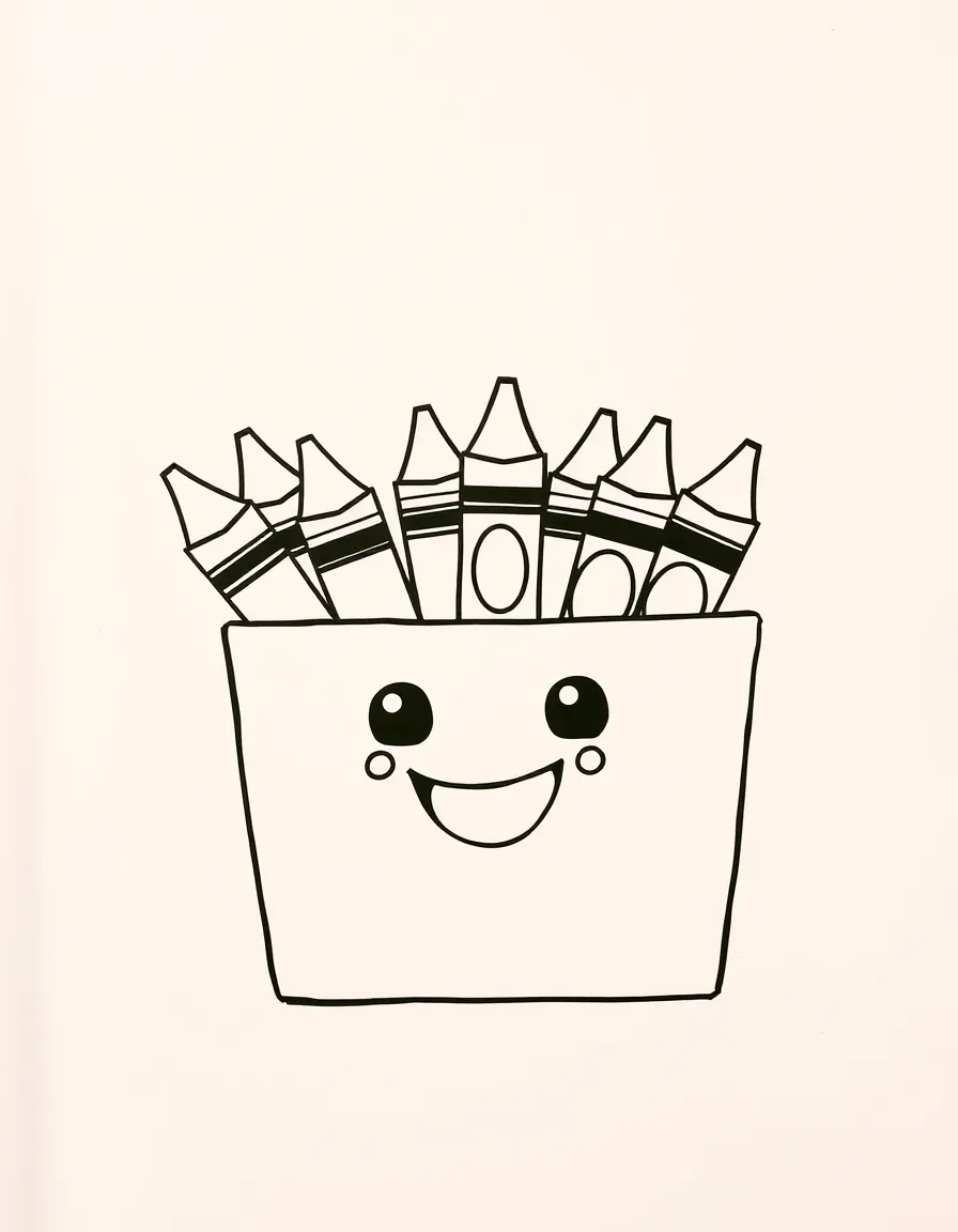 A happy crayon box with crayons peeking out.