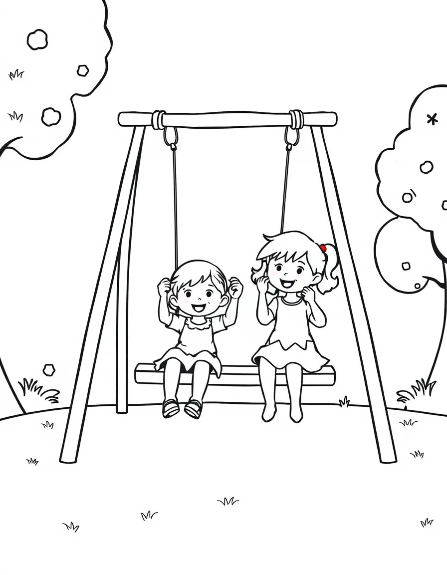 Children swinging on a swing set.