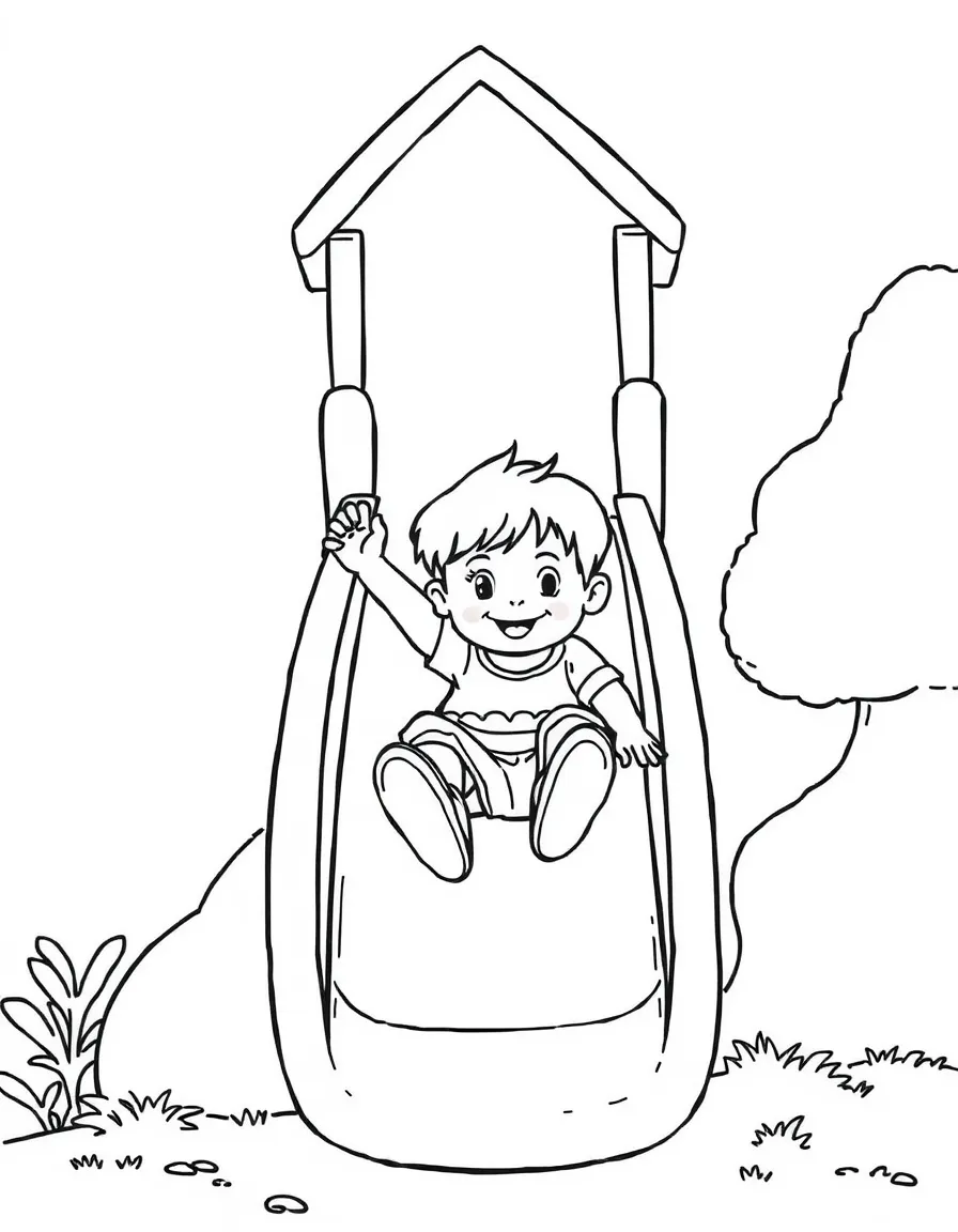 A child going down a slide.