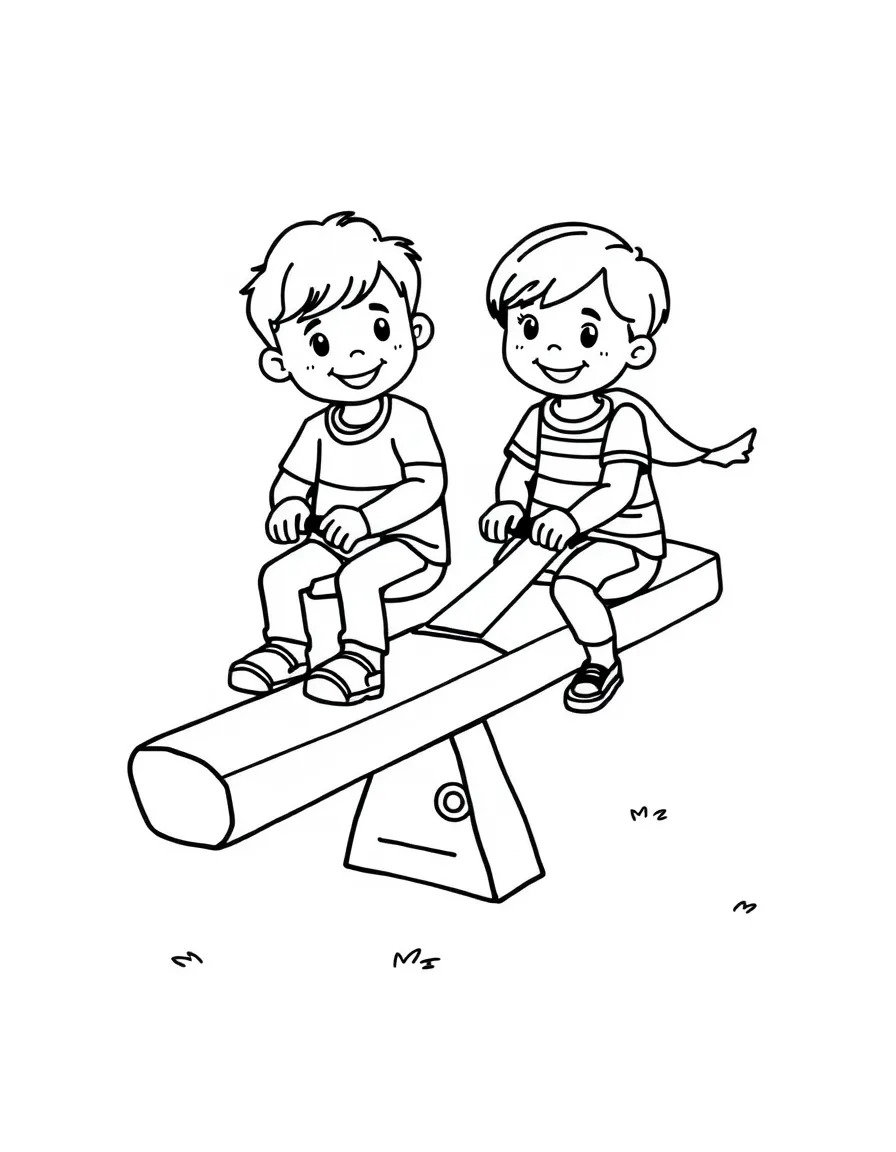 A seesaw with two children on it.