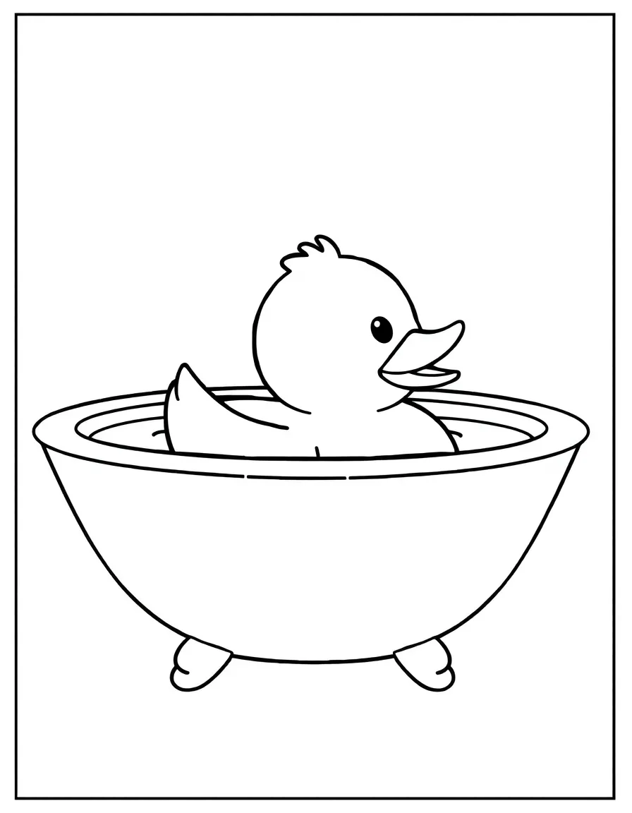 A rubber ducky floating in the tub.
