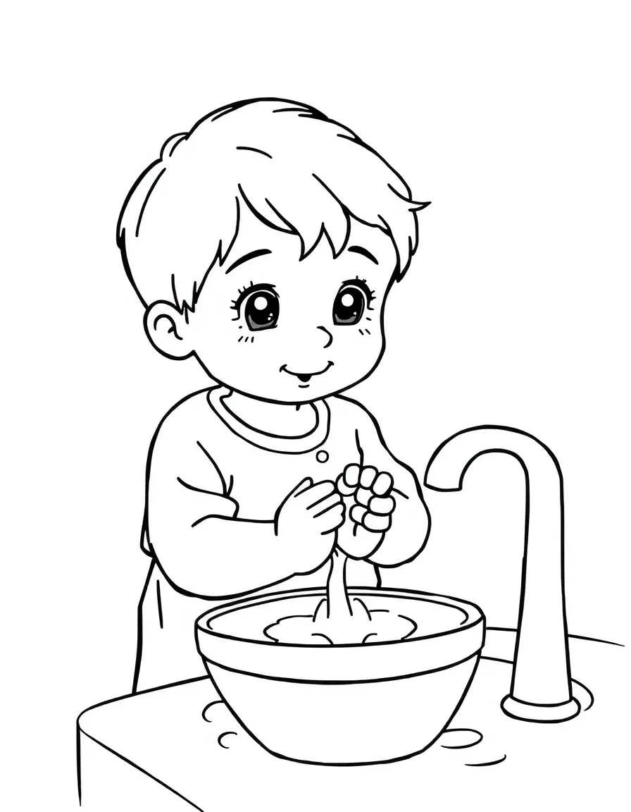A child washing their hands.
