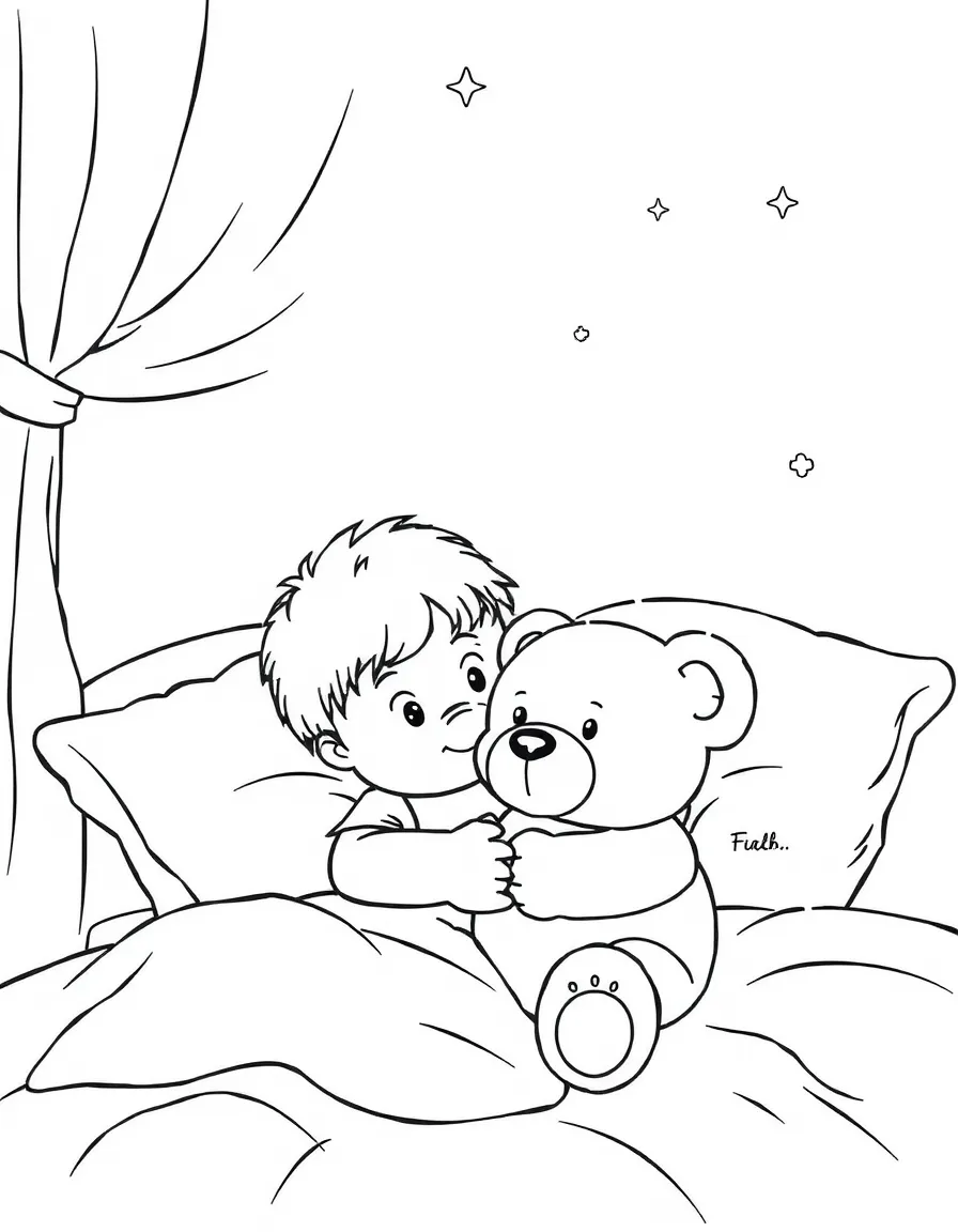 A child going to bed with a teddy bear.
