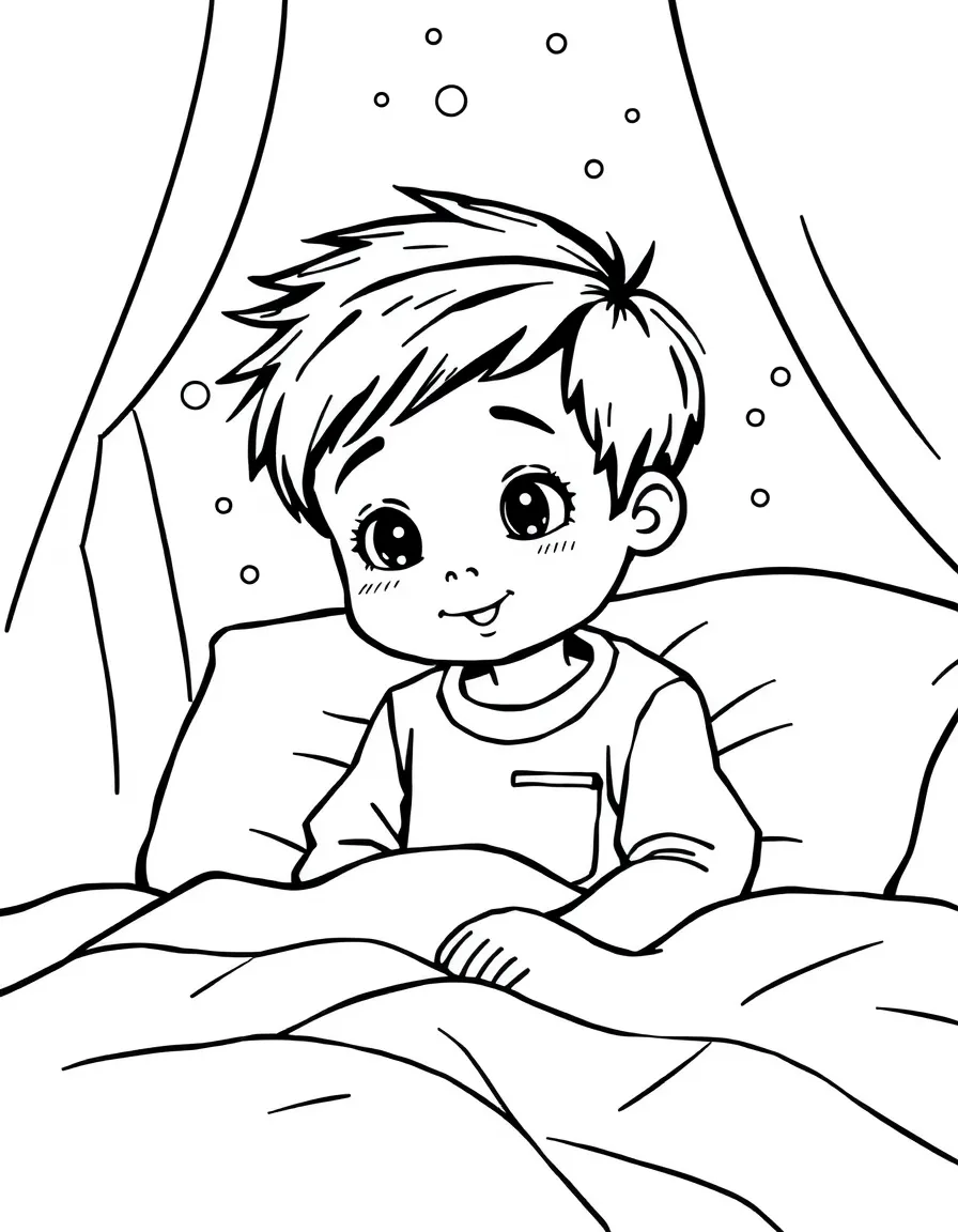 A little boy waking up in the morning.