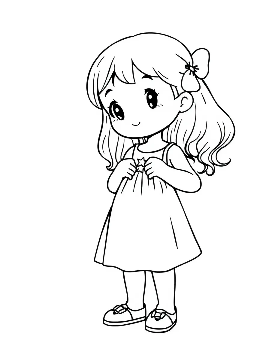 A little girl getting dressed.