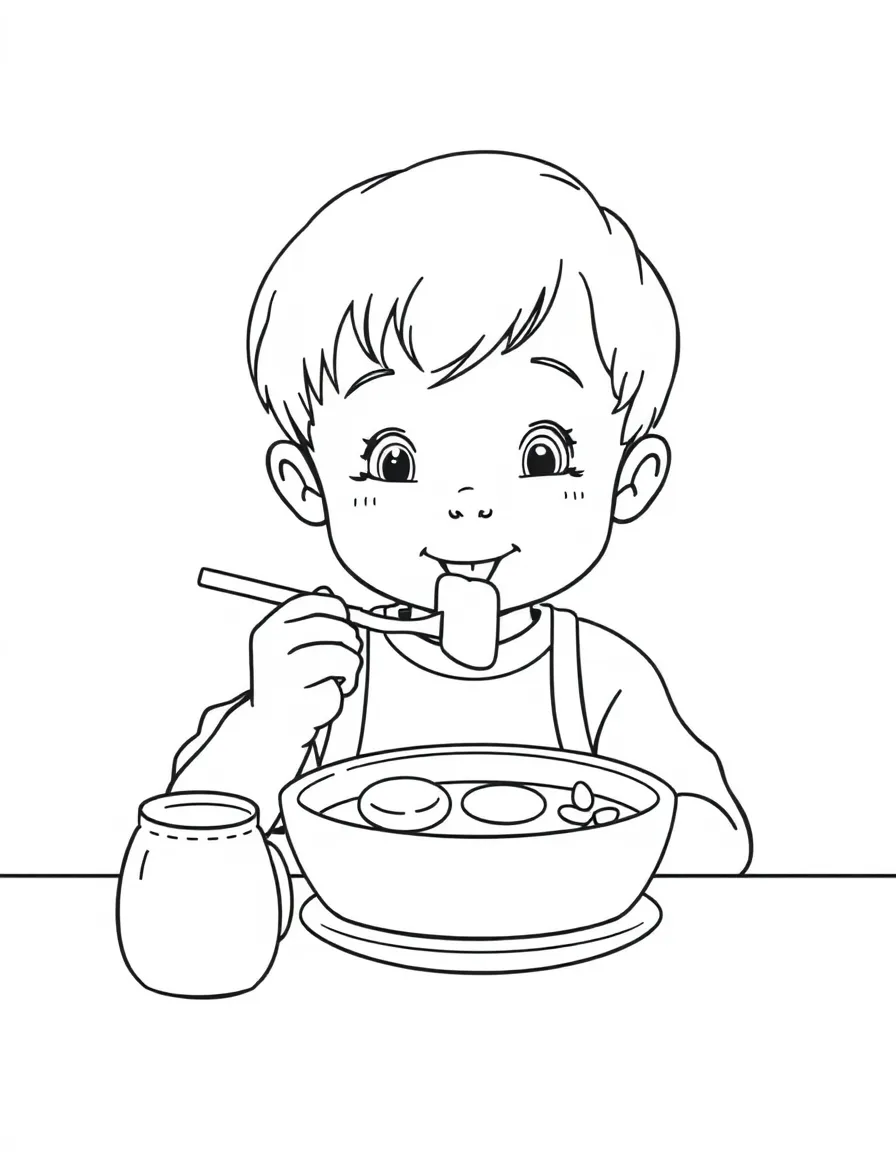 A child eating breakfast.