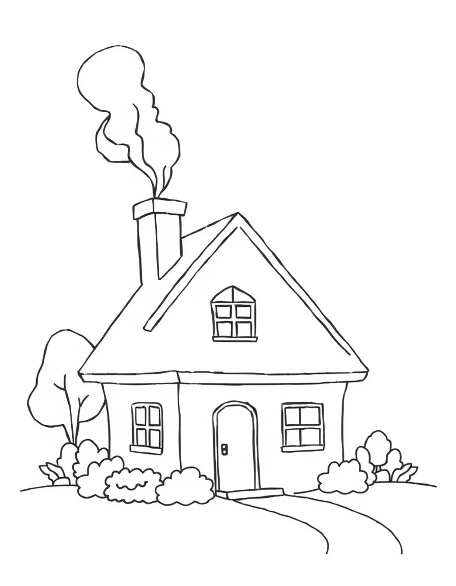 A house with a smoking chimney.