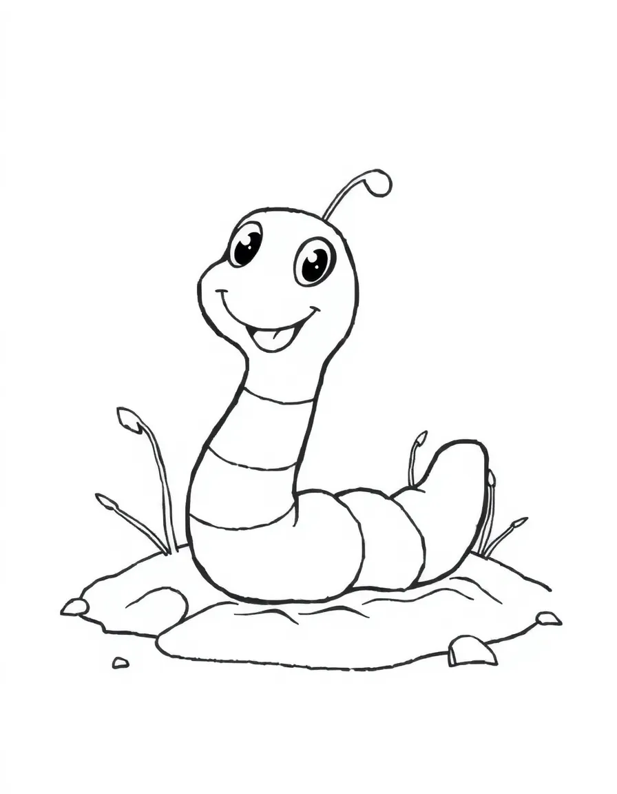 A happy worm in the soil.