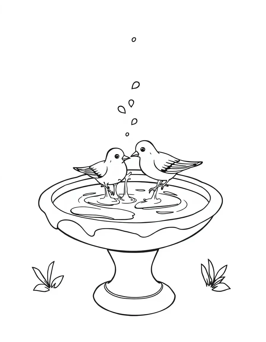 A bird bath with birds splashing.