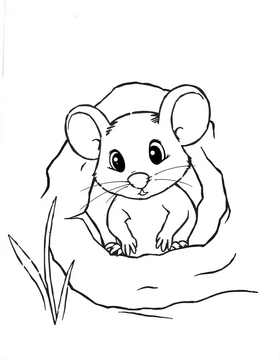 A little mouse peeking out of a hole.