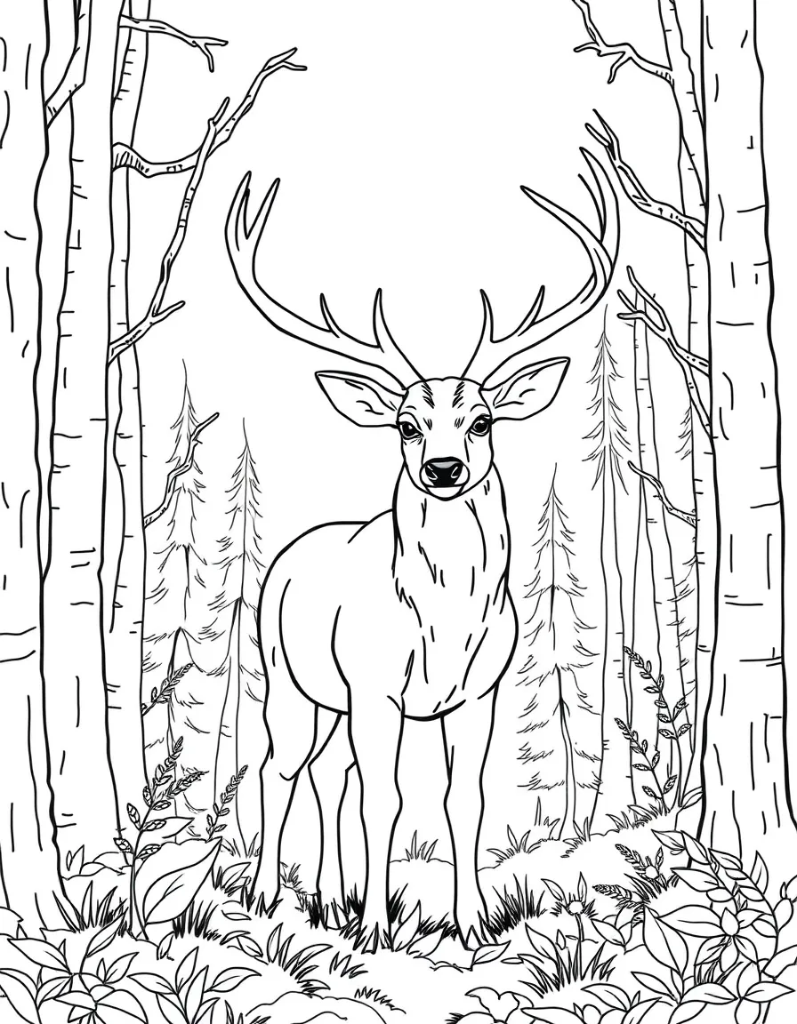 A deer with antlers in a forest.
