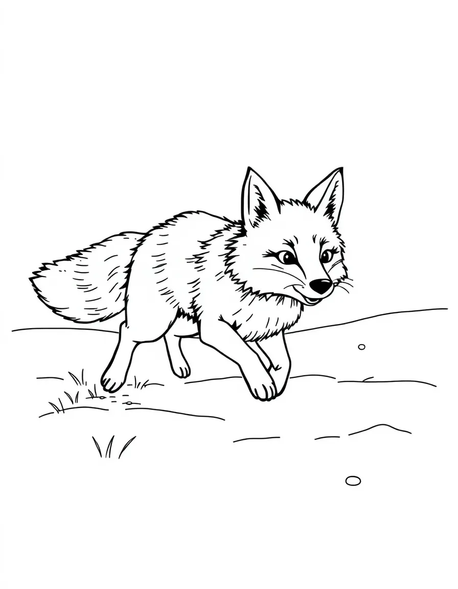 A fox running in the snow.