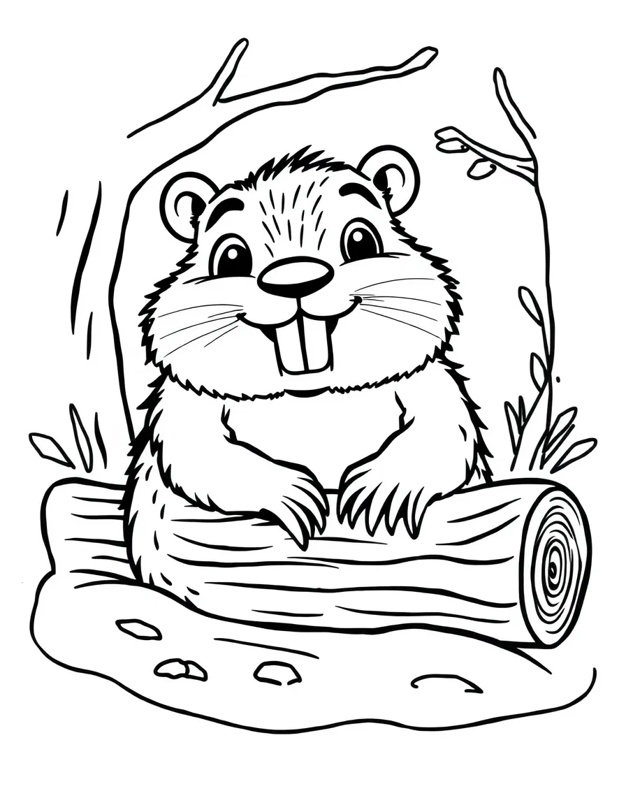 A happy beaver gnawing on a log.