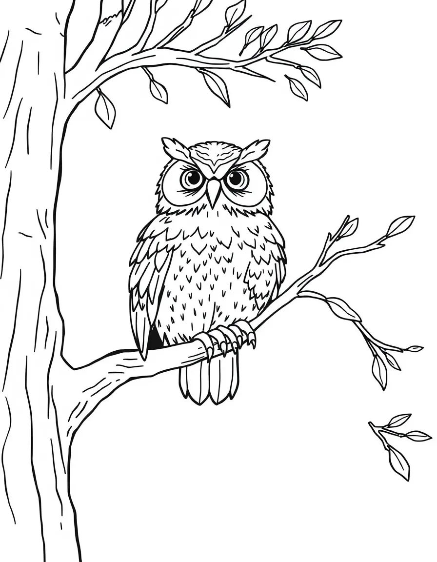 An owl hooting from a tree.
