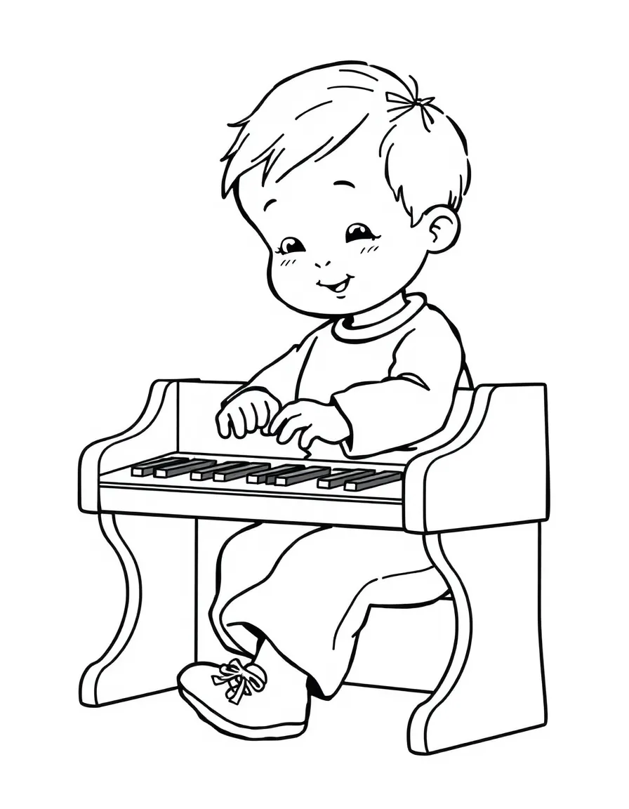 A child playing a toy piano.