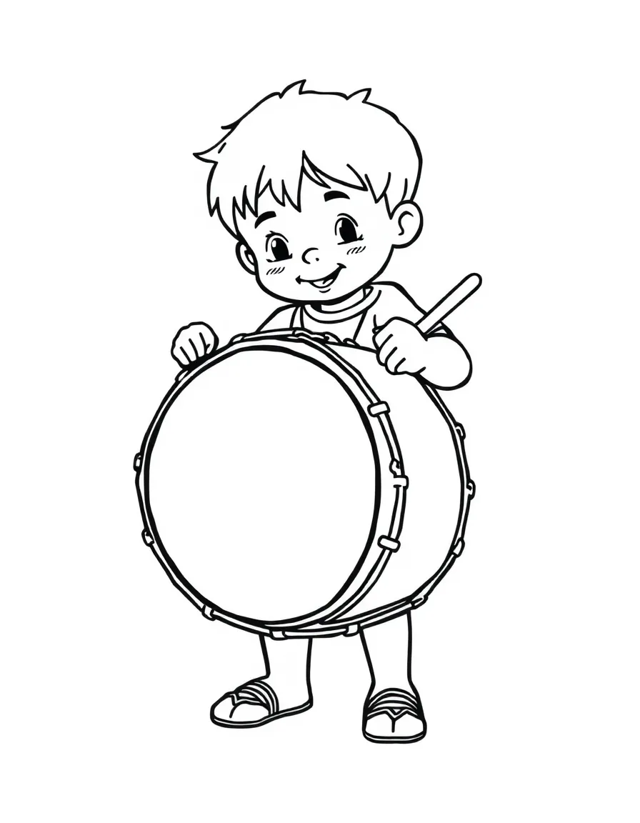 A child beating a drum.