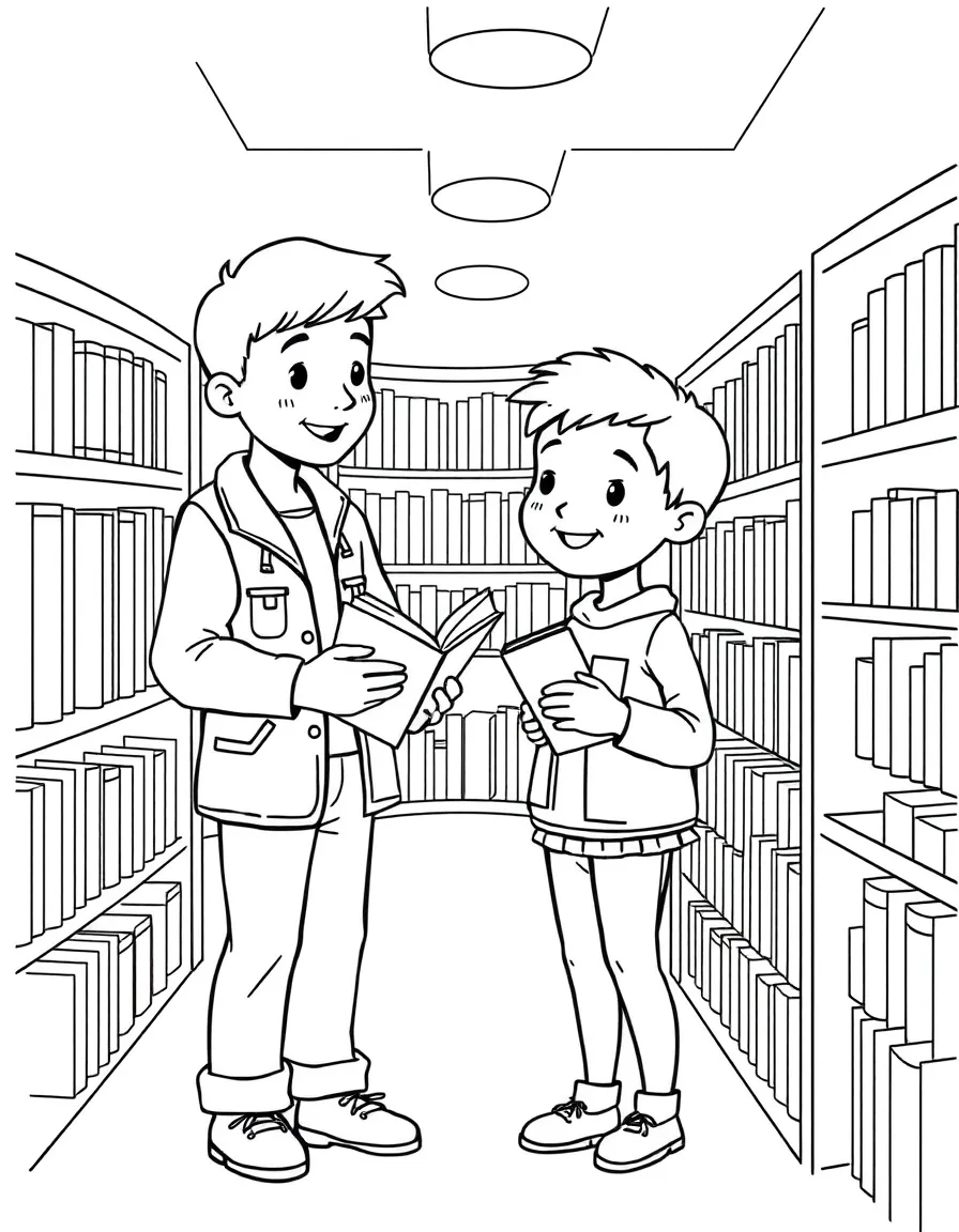 A librarian helping a child choose a book.