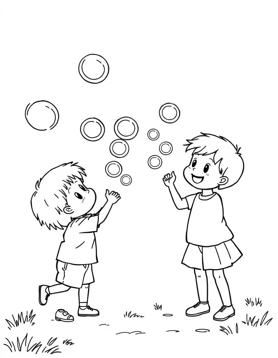 Children playing with bubbles.