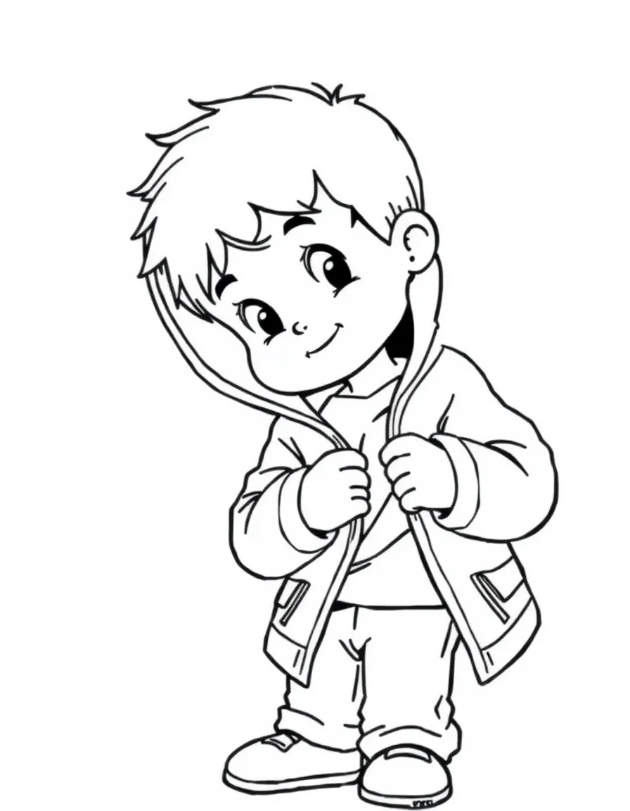 A child zipping up a jacket.
