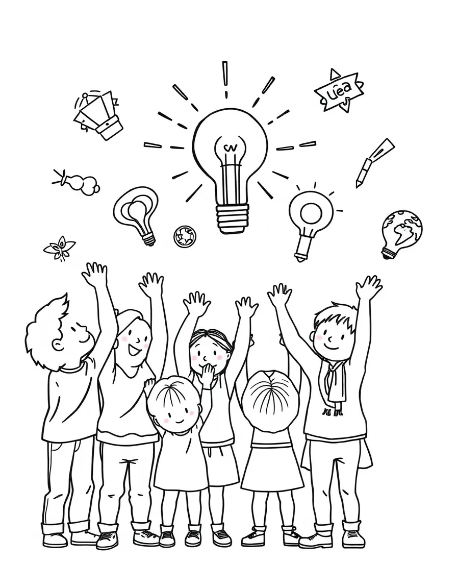 Children raising their hands to share ideas.