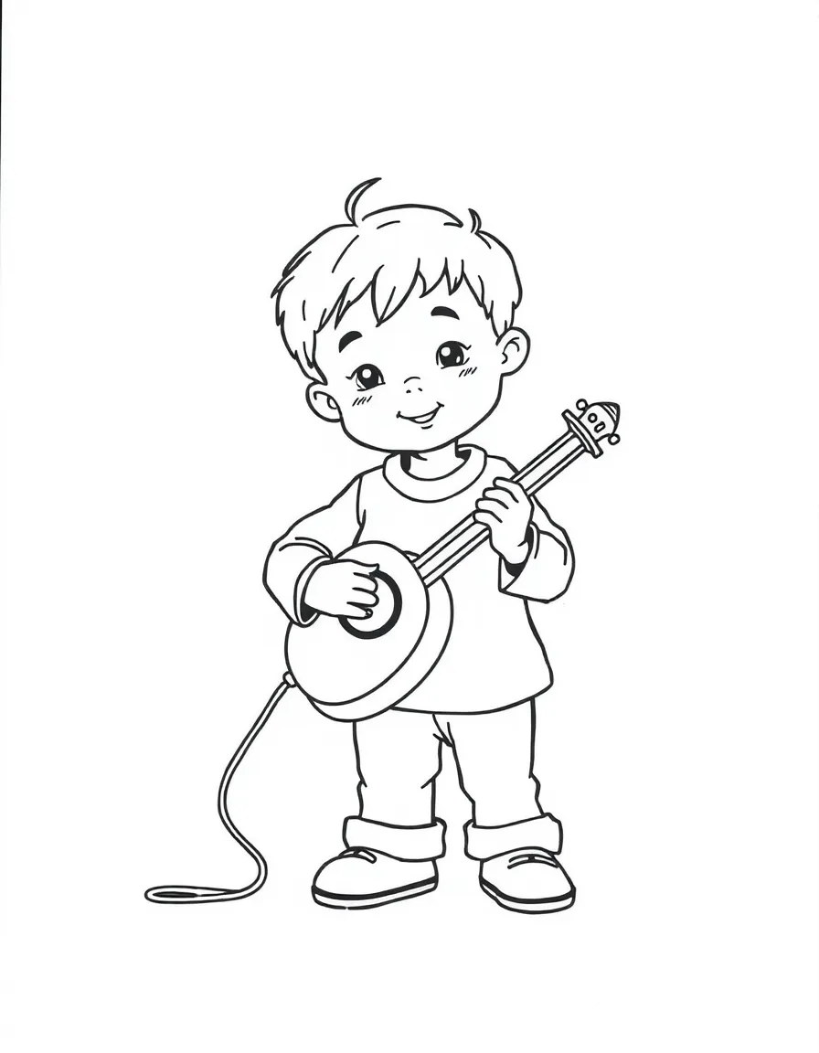 A child playing a rhythm instrument.
