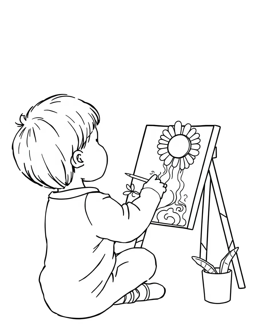 A child painting a picture with finger paints.