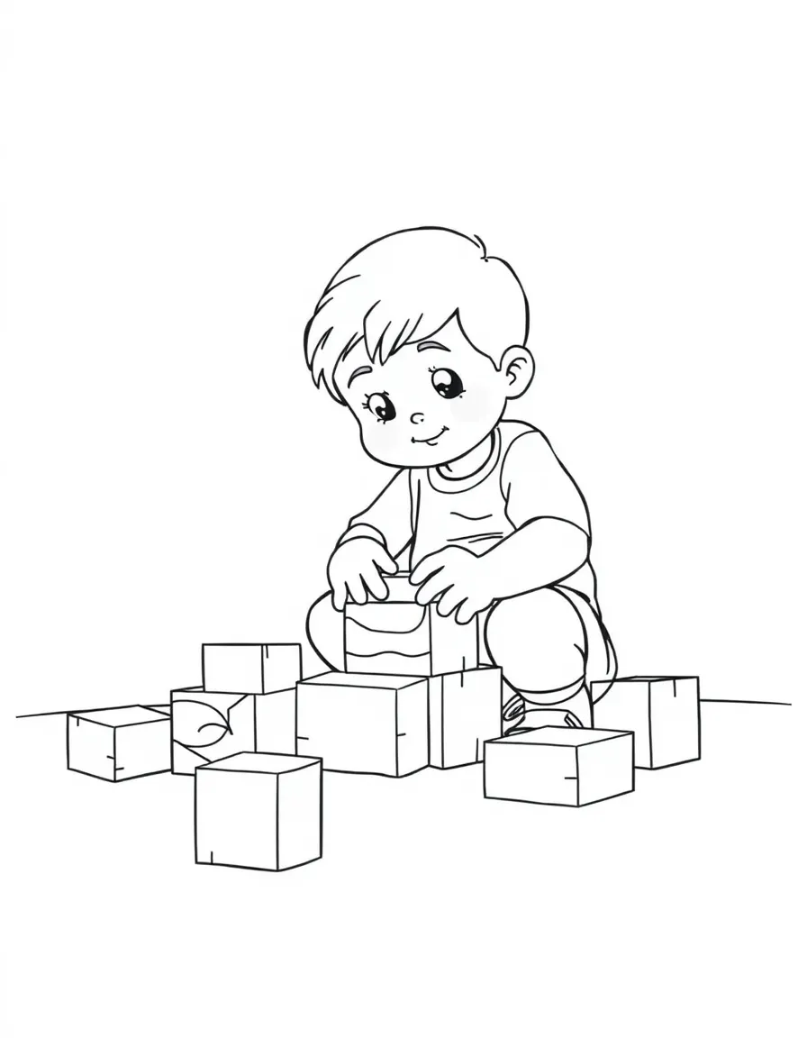 Children building with wooden blocks.