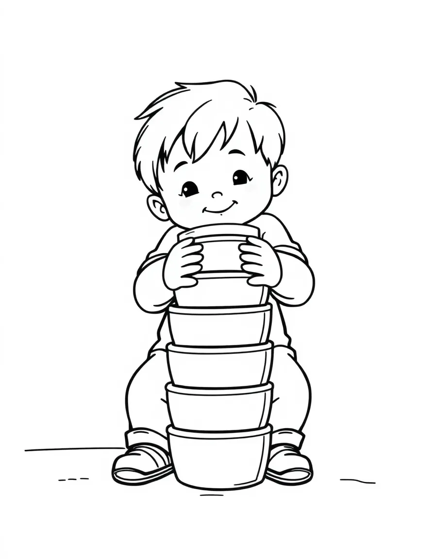 A child stacking cups.