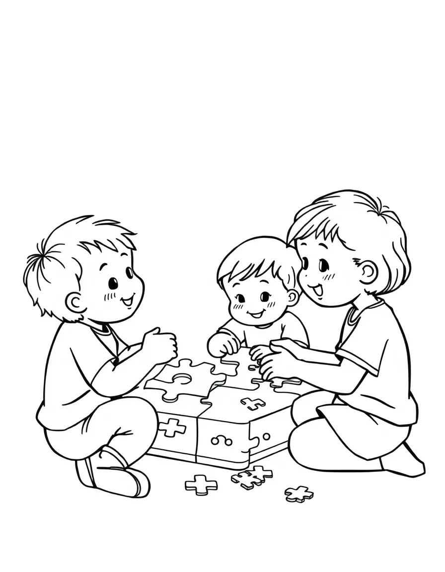 Children playing with a puzzle.