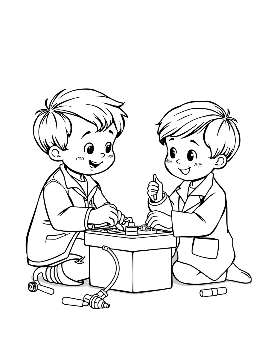 Children playing with a toy doctor's kit.