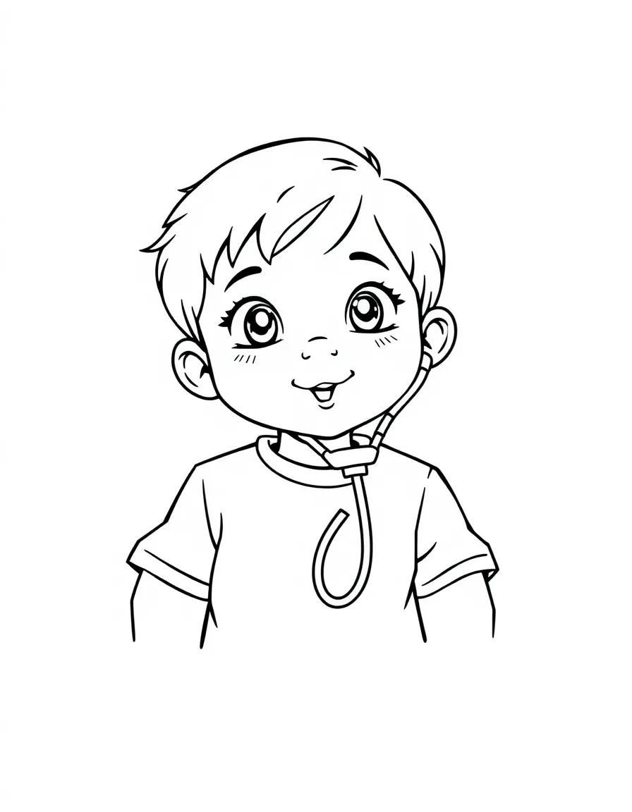 A child listening to a toy stethoscope.