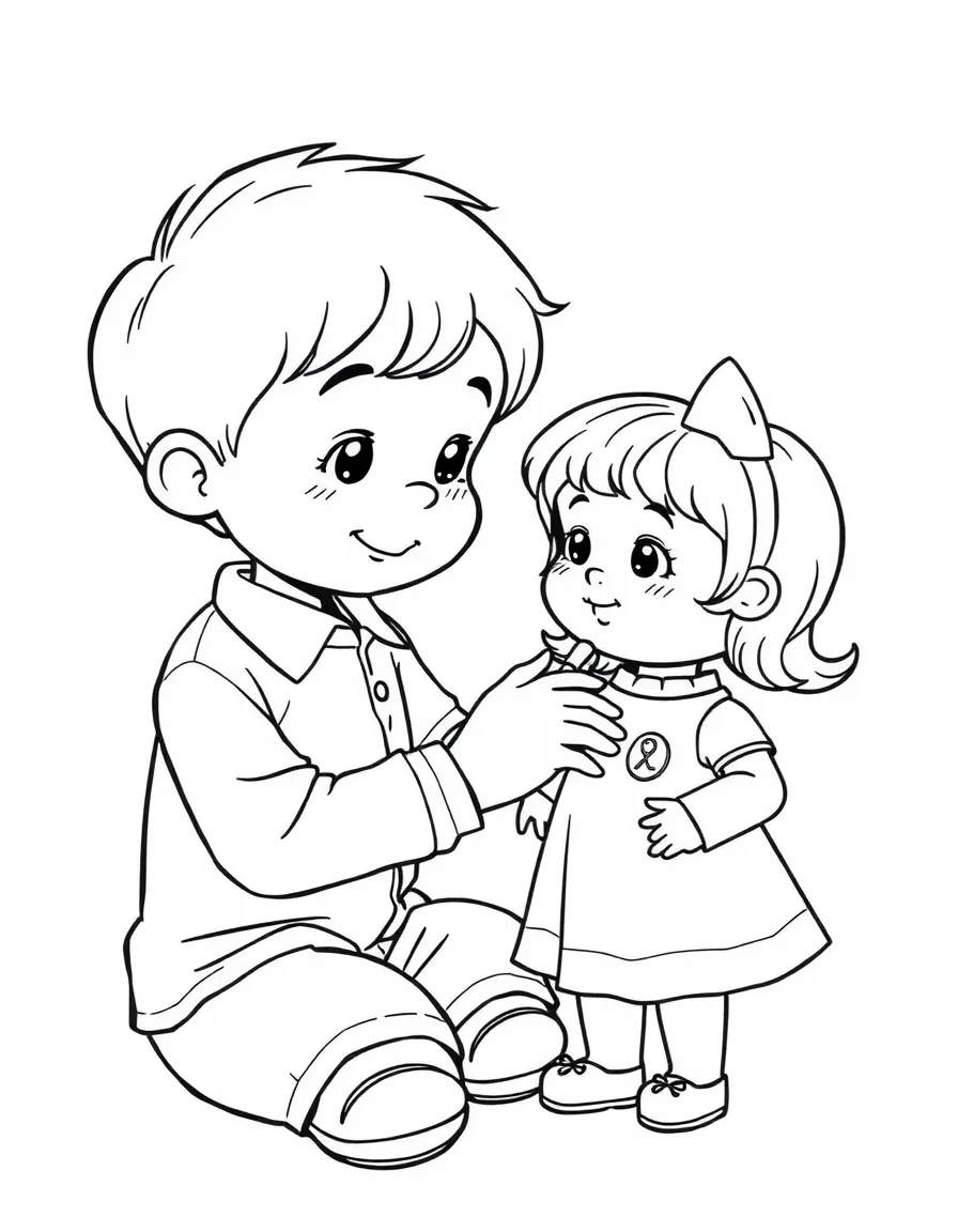 A child giving a doll a check-up.
