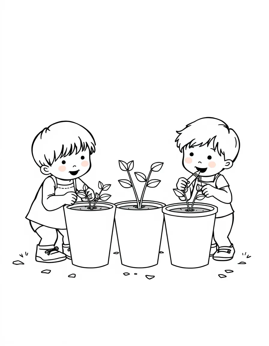 Children planting seeds in cups.