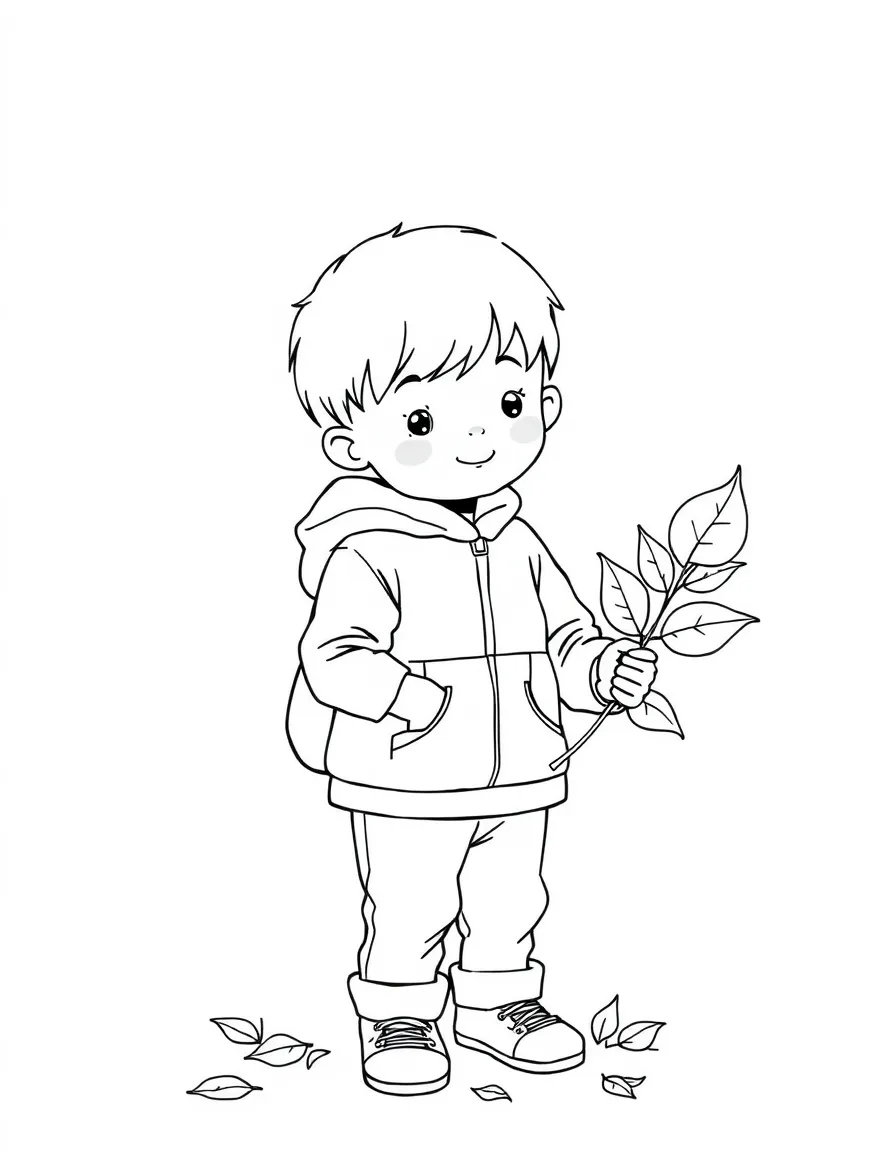 A child collecting leaves.